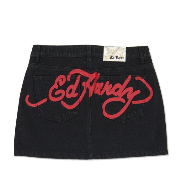 Ed Hardy Dresses & Skirts - NWT Ed Hardy TIGERS ZIPPER FRONT MINI DENIM SKIRT